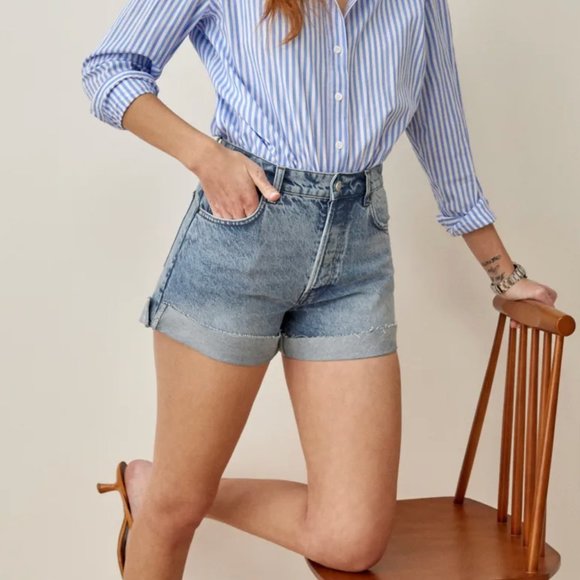 Reformation Charlie Cuffed High Rise Jean Shorts - Picture 3 of 7